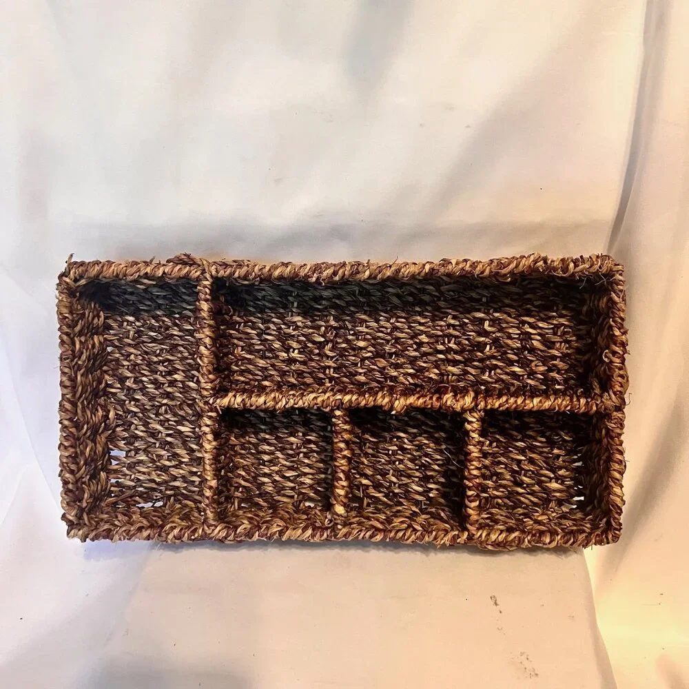 Vintage Seagrass Tray W/Compartments-Woven Basket-14